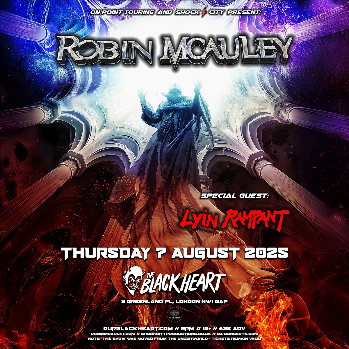 TOMORROW 🤘 Welcoming legendary rock vocalist @McAuley_Robin plus #LyinRampant, live at @TheBlack_Heart, Thursday 7 August.

FINAL TIX 🎟️ link.dice.fm/Ud6dcd9a8425

🎶 youtu.be/4Nph5tbGpUM