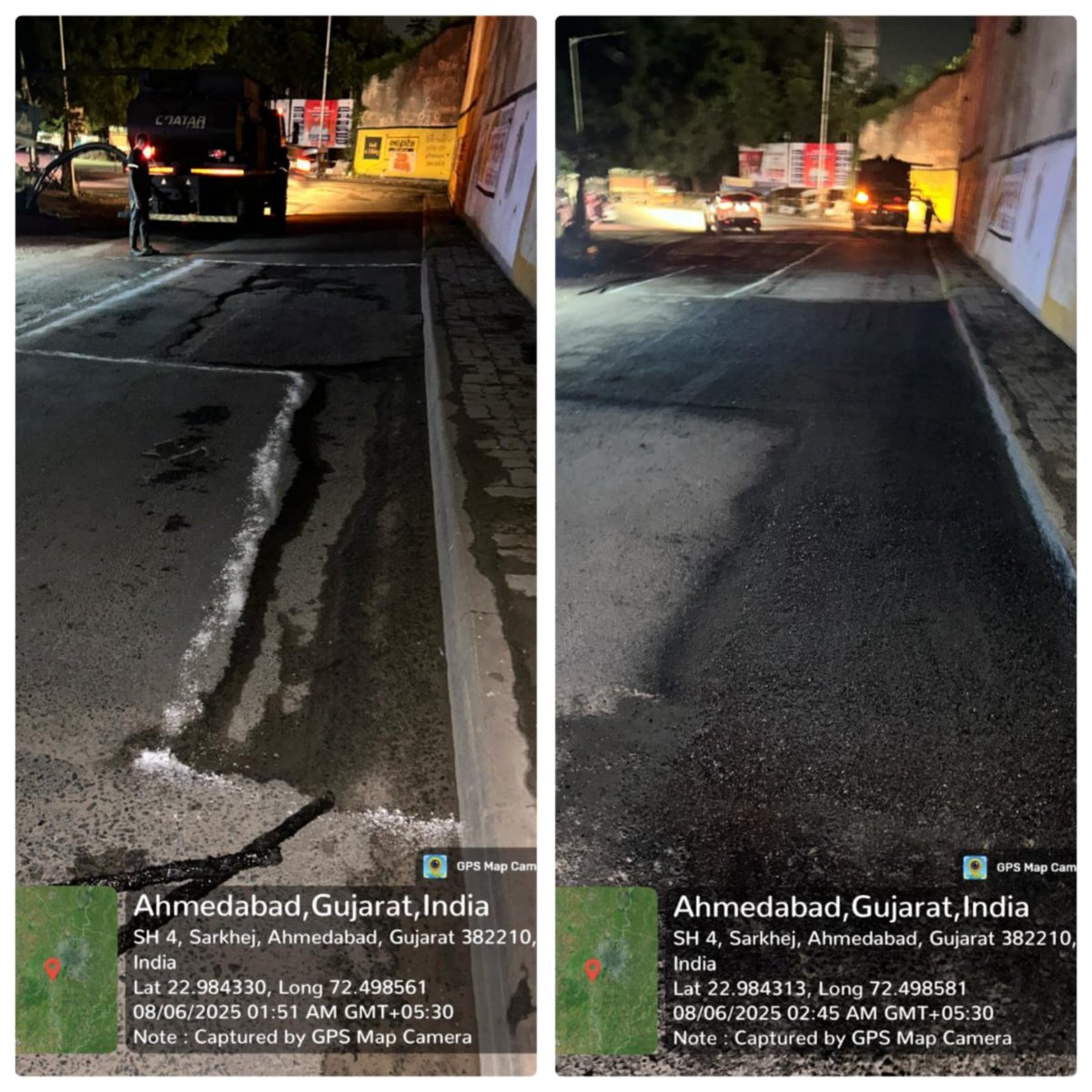 AmdavadAMC's tweet image. Jet Patcher patchwork was carried out in Sarkhej Ward to efficiently repair road potholes and enhance driving comfort. AMC continues using advanced technology to ensure durable, well-maintained roads across Ahmedabad.

#RoadSafety #JetPatcher #AMCRoadWorks…