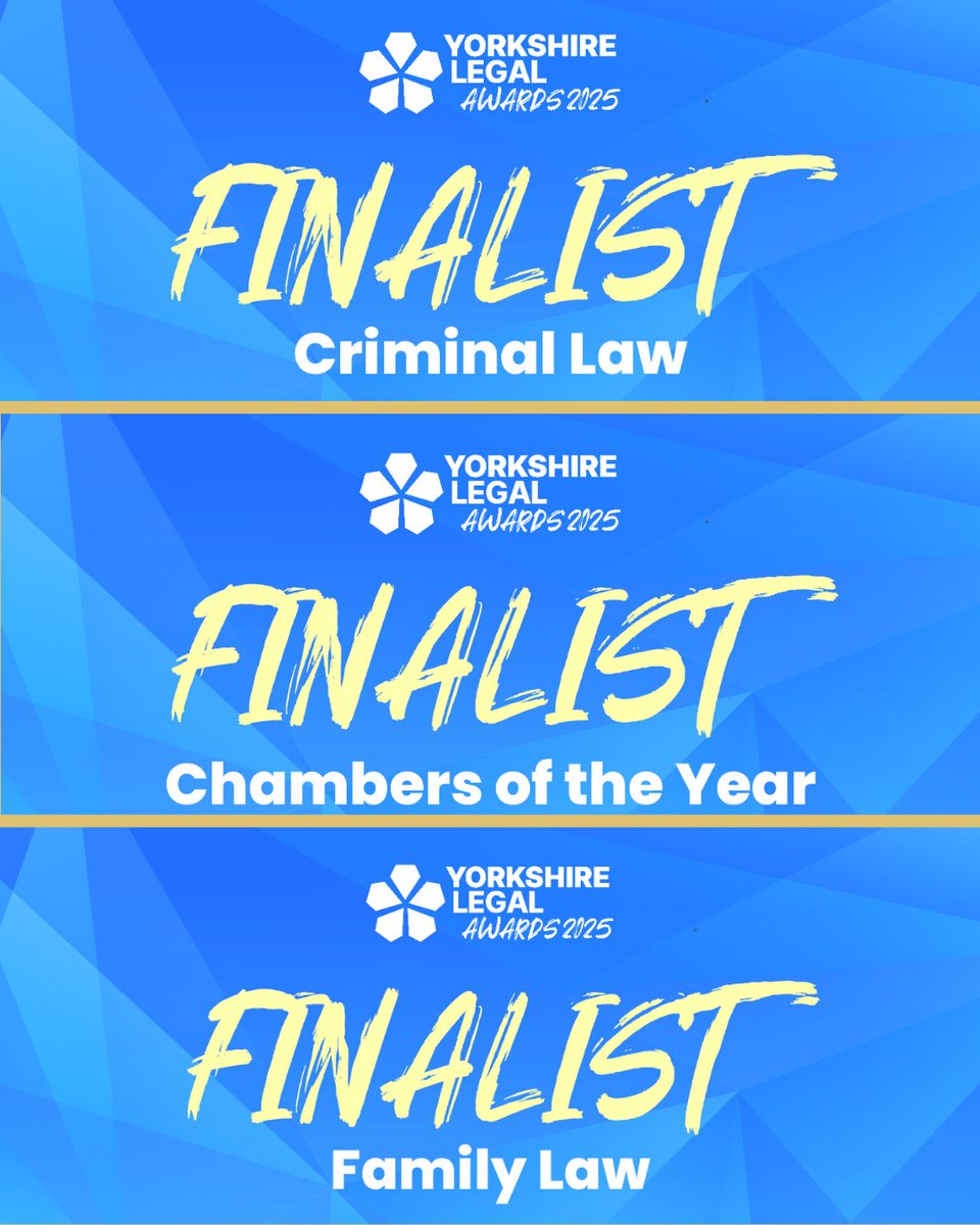 We’re thrilled to announce we're finalists in 3 categories at the Yorkshire Legal Awards 2025!

⭐ Chambers of the Year
⭐ Criminal Law Team of the Year 
⭐ Family Law Team of the Year

#YLAwards #legalawards #finalists