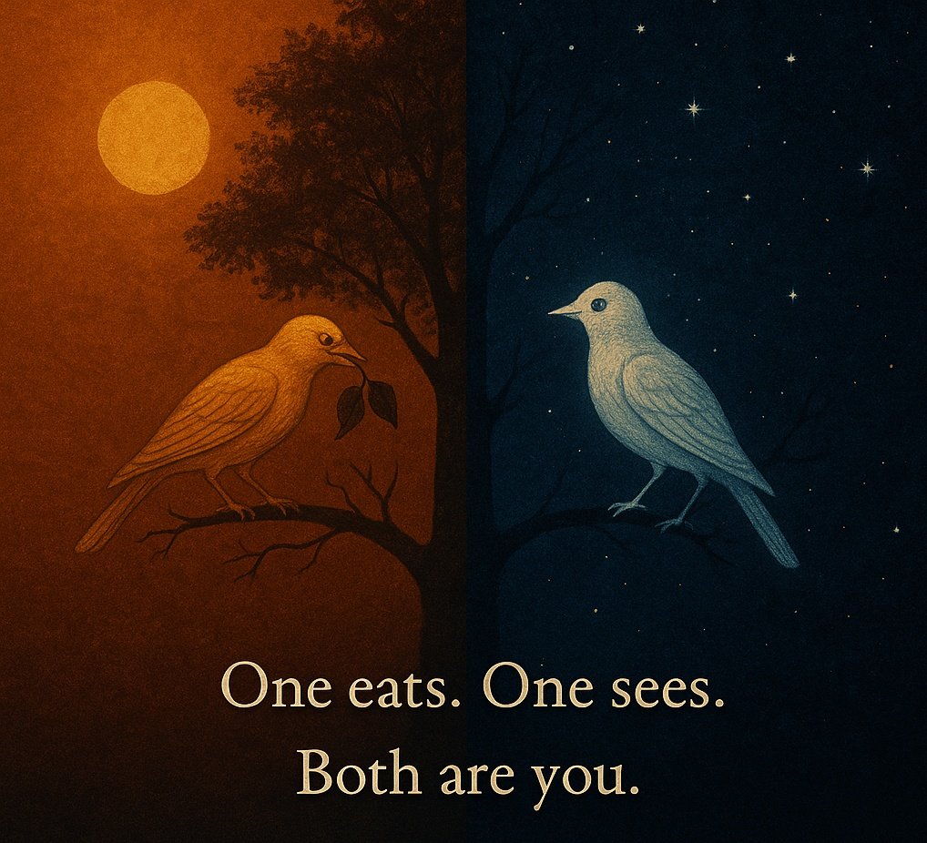 IndusInsight's tweet photo. #Rigveda 1.164.47
Two birds, companions, sit on the same tree; one eats the fruit, the other looks on
Jivatma & Paramatma, entangled observers, dualities in consciousness.
Eerily similar to the observer theory.
Let's see what we can learn?
#observertheory #quantumscience
7/ https://t.co/TemzI9pSA4