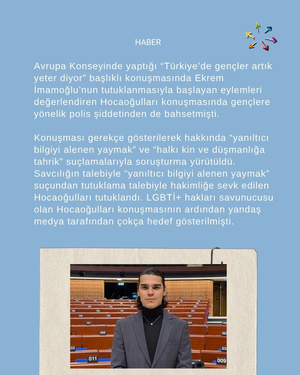 Avrupa Konseyi Yerel ve Bölgesel Yönetimler Konseyi’nde gençlik delegesi olarak yaptığı konuşmayla gündeme gelen Enes Hocaoğulları tutuklandı.
