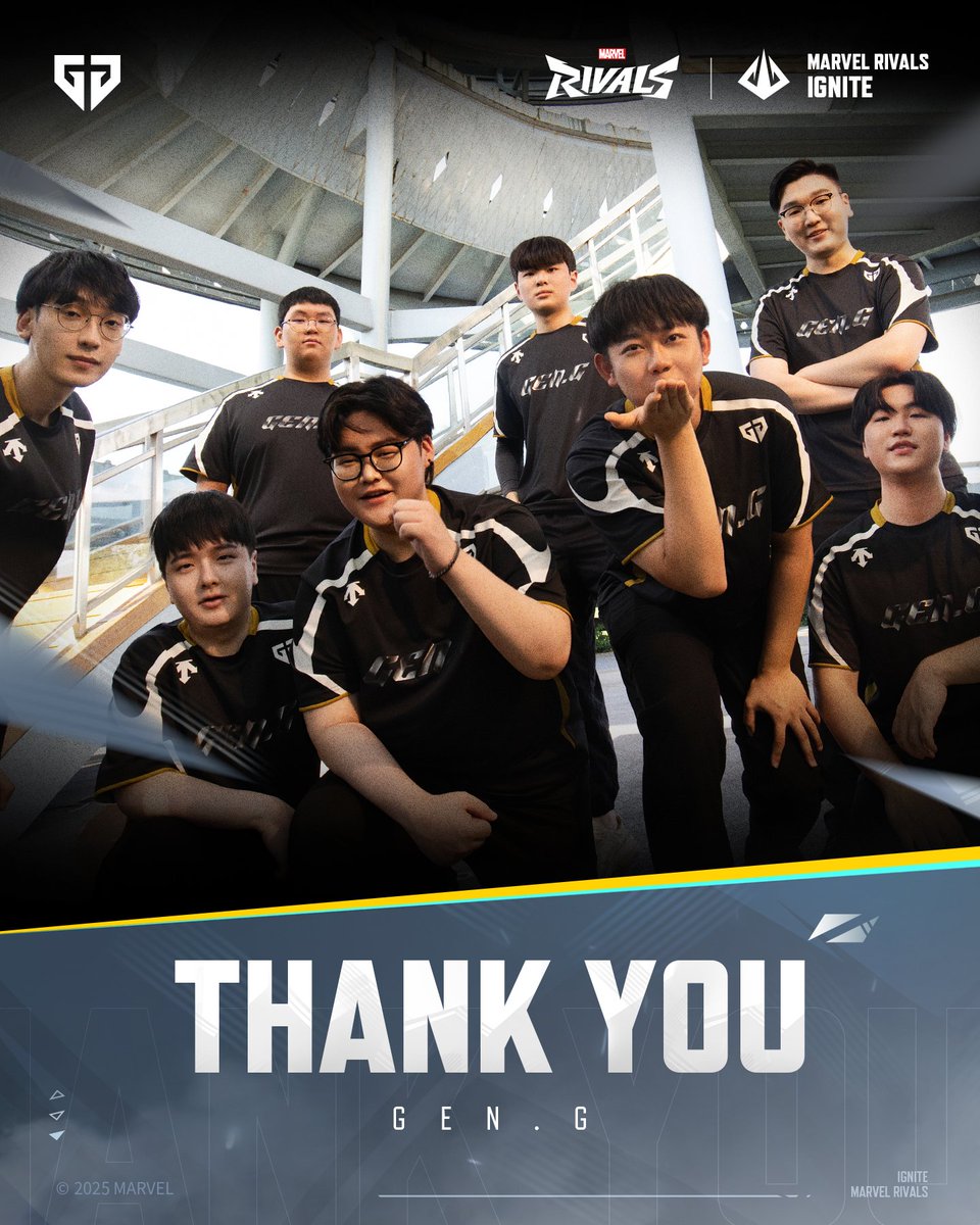 Marvel Rivals Esports (@rivalsesports) on Twitter photo Their journey in the Ignite Mid-Season Finals comes to an end, but they fought with incredible heart.
Thank you <a href="/GenG/">Gen.G Esports</a> , for the unforgettable matches and the relentless fighting spirit you brought to the tournament. Your unique style and passion lit up the stage, creating Their journey in the Ignite Mid-Season Finals comes to an end, but they fought with incredible heart.
Thank you <a href="/GenG/">Gen.G Esports</a> , for the unforgettable matches and the relentless fighting spirit you brought to the tournament. Your unique style and passion lit up the stage, creating