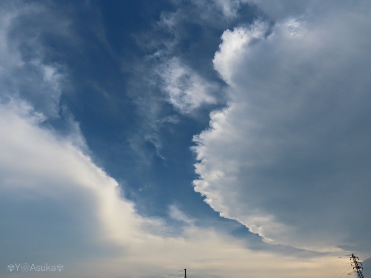 yumeasutw's tweet photo. ⚡遠雷が轟始めた空を見上げると
青空に巨大な #かなとこ雲 の裾が
北から南へグングン広がってきた⛈️

#午後空
#高積雲 #積雲 #巻雲 #濃密巻雲
#空の名前
#天気の図鑑 #雲の超図鑑
#雲 #cloud #空と雲 #雲が好き #雲が好きな人と繋がりたい
#空 #sky #空が好き
#a2025 #a0806 #a202508 #a2025082 https://t.co/ADiPlr1mVE