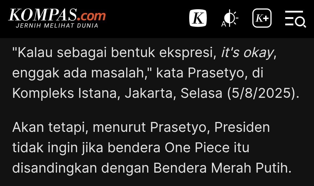 Panggil aja || Mas Steff (@stefanantonio__) on Twitter photo .
.
Nah bener kan .. Presiden <a href="/prabowo/">Prabowo Subianto</a> gak Baper
Nah yg Baper ini sbenernya yg patut dipertanyakan malah apa AGENDANYA ??!!!
Kenapa kok Ekspresi Masyarakat bikin Kritik
sampe digiring ke arah MAKAR ??!!!
Mana ada Masyarakat yang mau Benturkan
Merah Putih dgn One Piece ??!!!
.
. .
.
Nah bener kan .. Presiden <a href="/prabowo/">Prabowo Subianto</a> gak Baper
Nah yg Baper ini sbenernya yg patut dipertanyakan malah apa AGENDANYA ??!!!
Kenapa kok Ekspresi Masyarakat bikin Kritik
sampe digiring ke arah MAKAR ??!!!
Mana ada Masyarakat yang mau Benturkan
Merah Putih dgn One Piece ??!!!
.
.