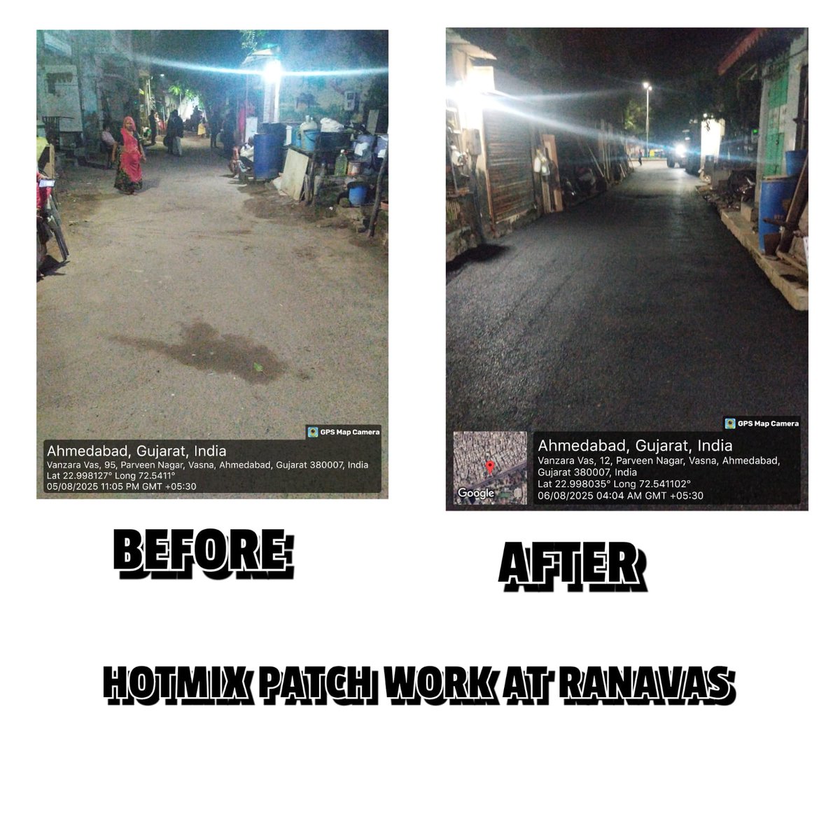 AmdavadAMC's tweet image. Hotmix patchwork was carried out in Vasna Ward to improve road quality and ensure smoother, safer commutes for residents. AMC continues its efforts to enhance city infrastructure for a better Ahmedabad.

#HotmixPatchwork #AMCRoadWorks #VasnaWard #AhmedabadInfrastructure…
