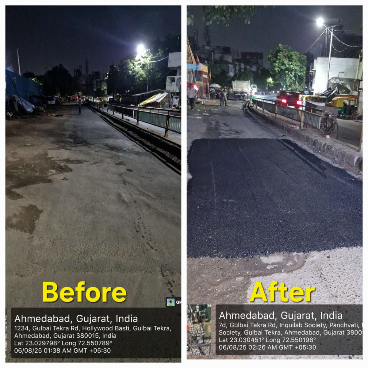 AmdavadAMC's tweet image. Hotmix patchwork was carried out in Vasna Ward to improve road quality and ensure smoother, safer commutes for residents. AMC continues its efforts to enhance city infrastructure for a better Ahmedabad.

#HotmixPatchwork #AMCRoadWorks #VasnaWard #AhmedabadInfrastructure…