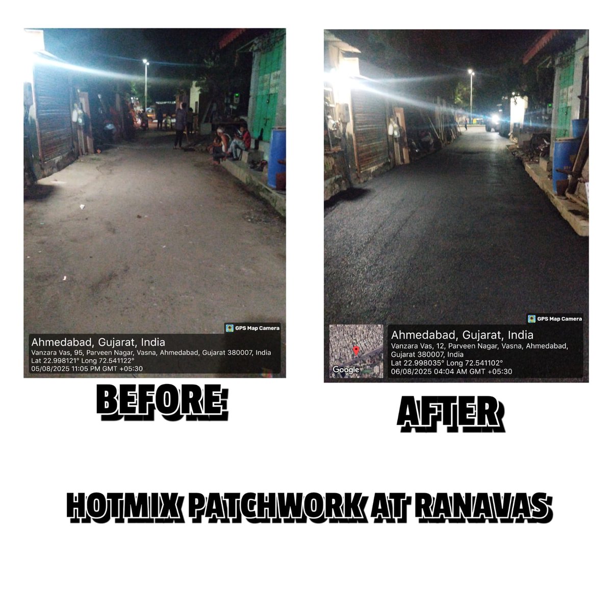 AmdavadAMC's tweet image. Hotmix patchwork was carried out in Vasna Ward to improve road quality and ensure smoother, safer commutes for residents. AMC continues its efforts to enhance city infrastructure for a better Ahmedabad.

#HotmixPatchwork #AMCRoadWorks #VasnaWard #AhmedabadInfrastructure…