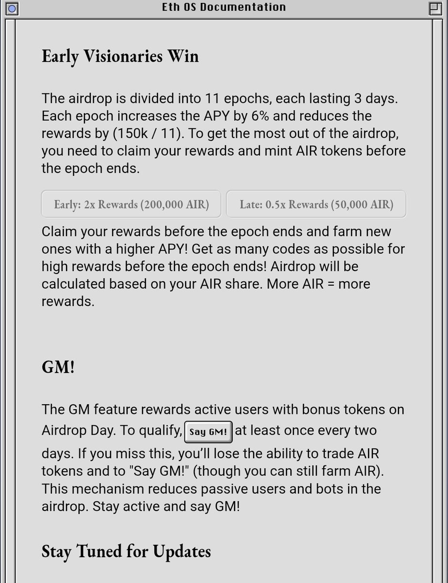 0xraca_'s tweet photo. The airdrop is divided into 11 epochs, each epoch lasts 3 days, and in each epoch the APY increases by 6% and you get fewer rewards.

Please make your post and don't forget to tag @Ethereum_OS 

Thank you for viewing my thread📌 https://t.co/N0dzcB4eLK