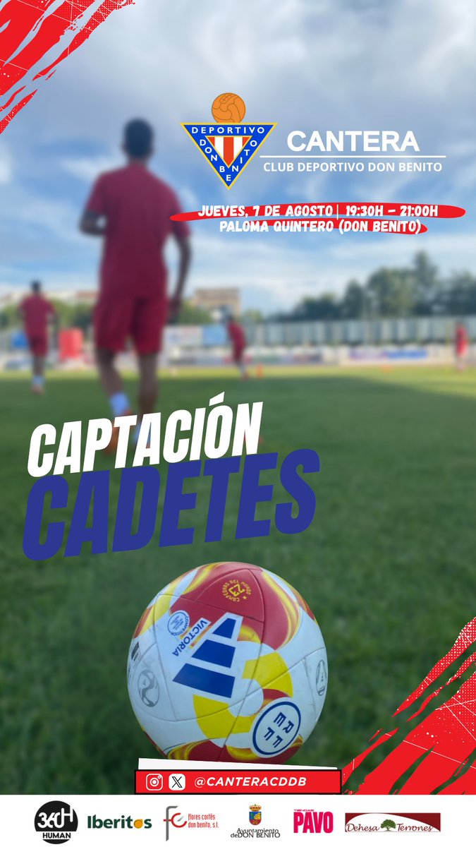 🔴⚪️ JORNADAS DE CAPTACIÓN PARA CADETES

📅 7 de agosto
⏱️ 19:30h
📍 Paloma Quintero

¡Ven y prueba con nosotros! ⚽️

#HacemosCantera