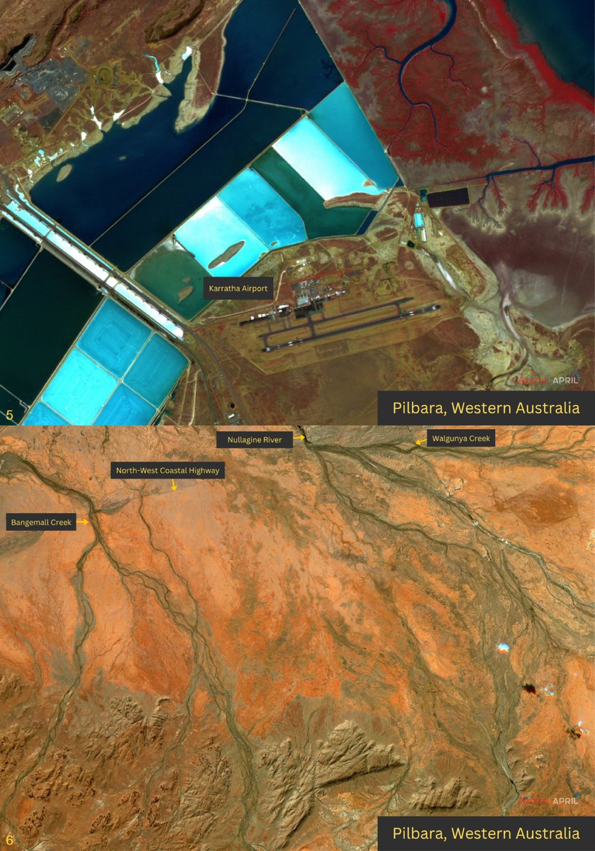 Image of the Week!

This week we are showcasing our AFR Satellite’s multi-spectral imaging capabilities over the Pilbara region, Western Australia.

The first two images (1 &amp; 2) show the detailed underwater landscape of the Dampier Archipelago, using both Natural Color Composite
