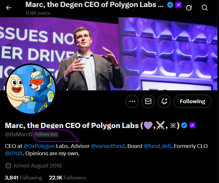 Akrdefi_sol's tweet photo. Woke up to this 🔥

The CEO of @0xPolygon, @0xMarcB  , follows me now!

This isn't just a follow  ,  it's validation.
My work, my research, my love for Polygon… it’s being seen 💜

I just love that @0xPolygonEco is so supporting. I have seen CEOs mocking their community members like Zksync CEO & Scroll CEO etc.. But at Polygon , They like your content if its worth it and even Repost it  like Sandeep sir.

More motivation than ever to keep creating content that brings real value to the Web3 community.

Let’s keep building, educating, and growing together.
The journey has just begun.

Until then,
Stay tuned & Keep Spreading Love 💜