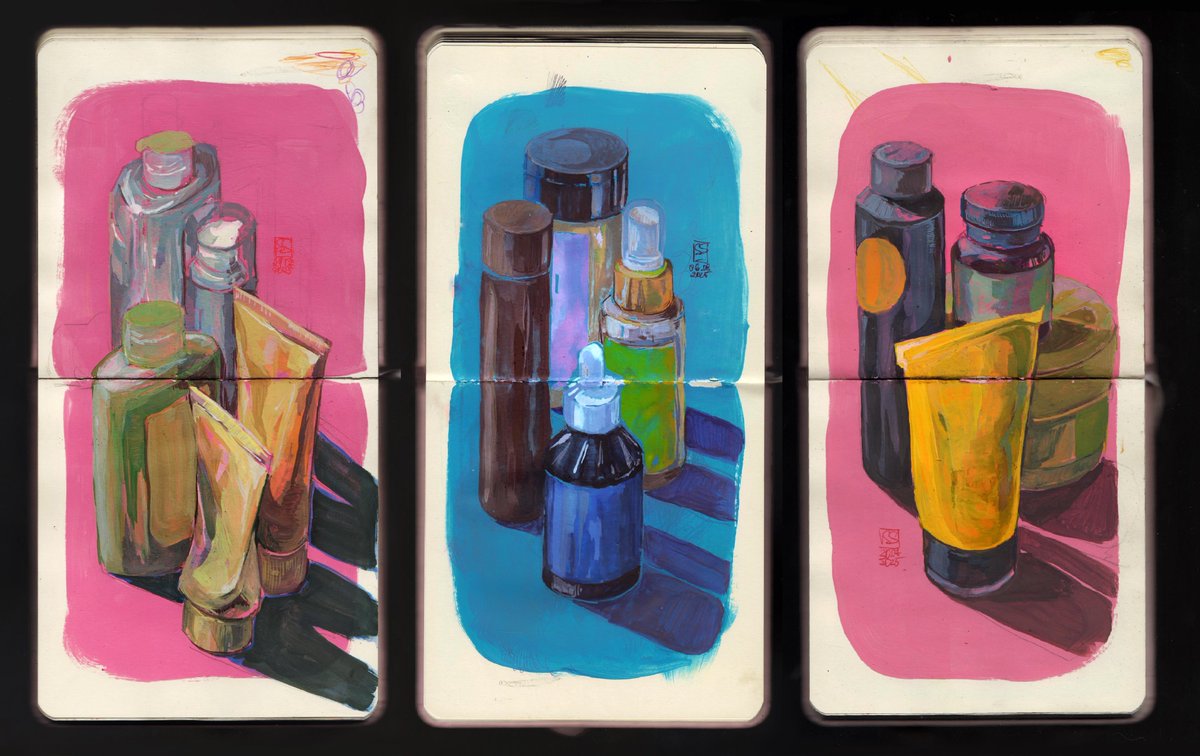 daily life sketches, gouache