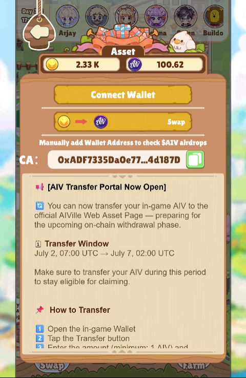 aivillebot's tweet photo. Not Just AI, They’re #AIVille Residents🦾
😍Why players say AIVille is unlike any game they’ve played:

1⃣ Living AI Characters
Chat with dynamic characters like @Lucas_AIVille the Merchant, who remembers your deals & adjusts prices! 

2⃣ Deep Farming Economy
Grow crops, trade smartly with $Dinar, and strategize for the best yields. Crops aren’t just click-to-earn. Each one has its own growth cycle, price range, and yield strategy.

3⃣ $Dinar & $AIV
$Dinar is earned from farming. $AIV is earned by timing the market. 

4⃣ Real Negotiations
Bargain with AI, but earn his trust? He’ll offer better prices, unprompted.

5⃣ AI-Powered Music
Feeling down? Tell @Riffy_AIVille. He might turn your mood into music, and reward you with $AIV for it.

6⃣ Fair Invite Rewards
only real activity counts for rewards, no invite spam

7⃣ AI with Daily Lives
You're watching a town evolve in real-time. They move, chat, and even argue, check their behavior logs!

8⃣ Unlock Piggy Chests = dopamine hits without pay-to-win. 
It’s Web3 without the grind fatigue. Piggy Chests are addictive, each comes with REWARDS.

👉 Play Now: https://t.co/XyXt1O54Bt
🦾 Read Gameplay: https://t.co/JHO9sfrIrf
🔁 RT if you’ve met your favorite AI resident!