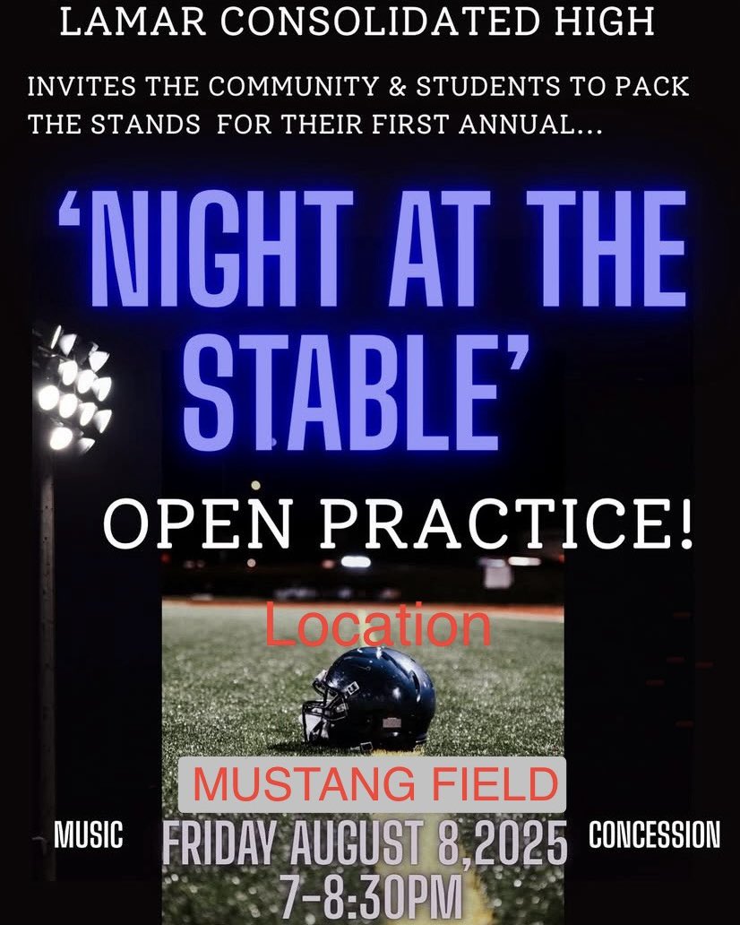 🚨UPDATED LOCATION 🚨
              “ Night at the Stable” 
Mustang Field across from Lamar High!