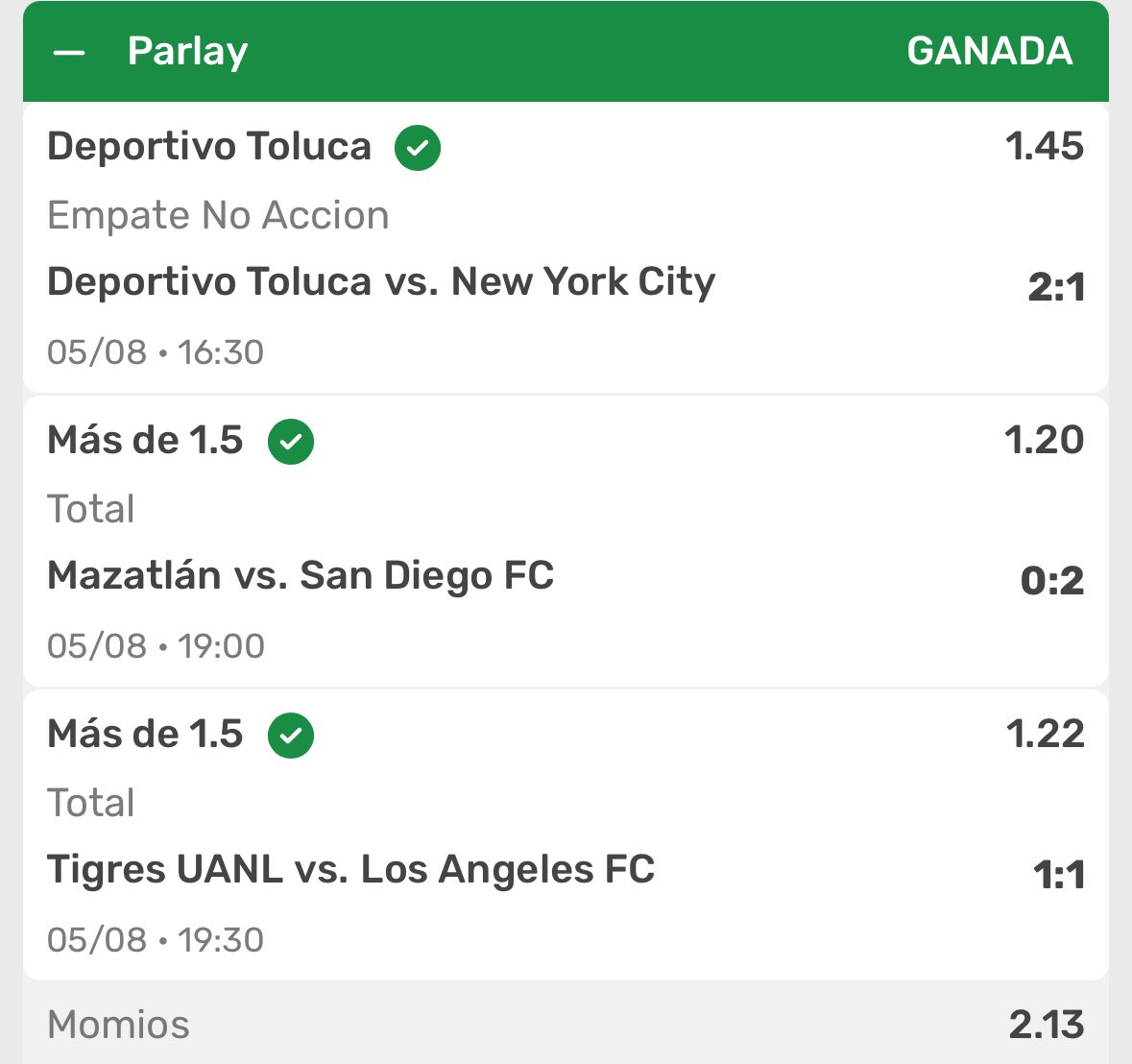 Perdimos 2❌❌ incluyendo el FREE PICK y ganamos 4✅✅✅✅ incluyendo el parlay +100.

Vamos invictos en parlays +100 este mes y ya está listo el de mañana en Los Reyes App.
