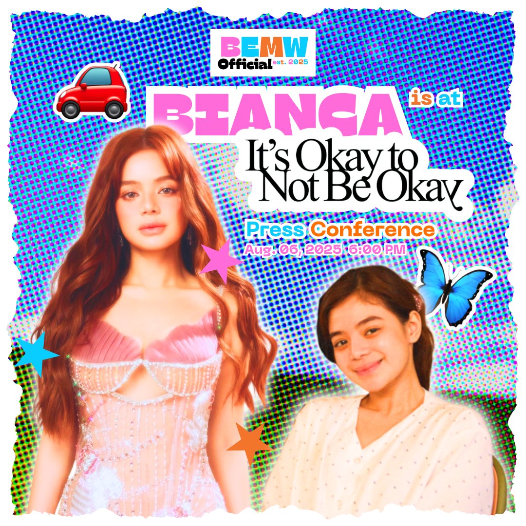 BEMW OFC 🚗 (@bemwofc) on Twitter photo 🎬✨ Catch Bianca LIVE at the It’s Okay to Not Be Okay Press Conference later today at 6:00 PM! 🚗🩷
Get ready to learn more about the show and maybe—just maybe—a sneak peek into the story of Kikay's character 🦋👩🏻❤️👨🏻
#ItsOkayPressconLive
#BEMW | <a href="/biancadeveraa/">Bianca De Vera</a> 🎬✨ Catch Bianca LIVE at the It’s Okay to Not Be Okay Press Conference later today at 6:00 PM! 🚗🩷
Get ready to learn more about the show and maybe—just maybe—a sneak peek into the story of Kikay's character 🦋👩🏻❤️👨🏻
#ItsOkayPressconLive
#BEMW | <a href="/biancadeveraa/">Bianca De Vera</a>