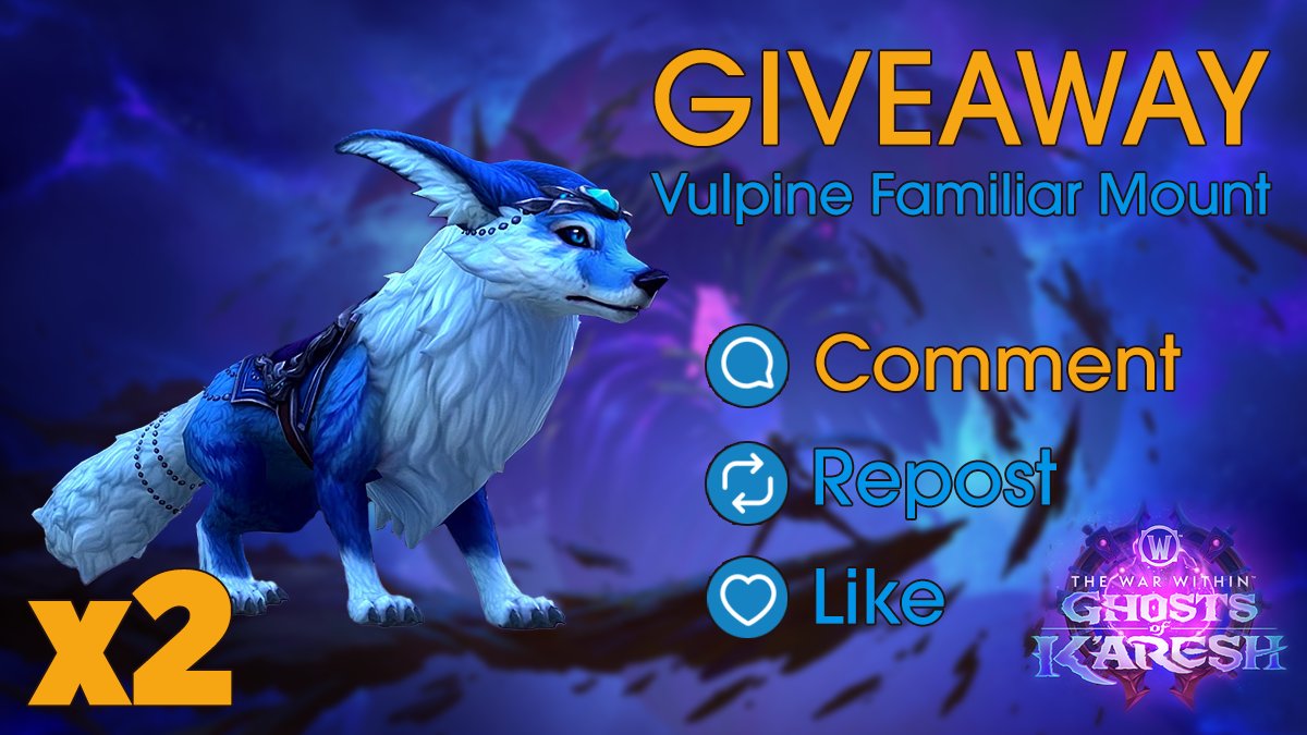 🔥Celebrating 11.2 Ghosts of K'aresh with a Giveaway!🔥

Dive into Ghosts of K'aresh riding on a Vulpine Familiar Mount!

To enter:  
👍🏻Like
🔁Retweet
✏️Comment what you're most excited about in 11.2

Winners announced August 10th 2025!

#WoW_Partner #WorldofWarcraft