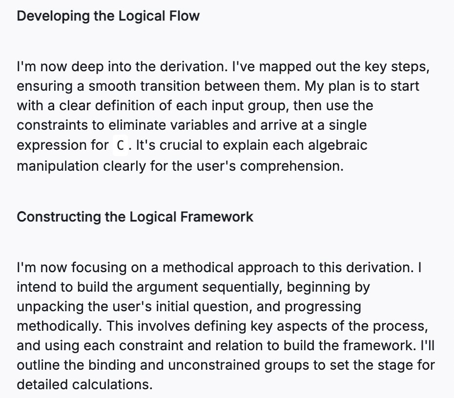 I use Gemini a lot but I want to register my deep distaste for the kind of CoT obfuscation that Google does. It is worse than just a clock, it is intentionally generated verbose bullshit, and I hate it, I hate it so much, so much