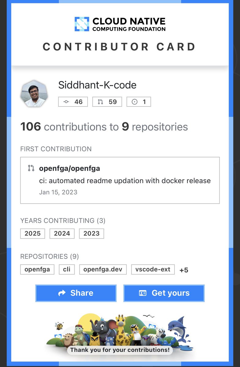 Siddhant_K_code's tweet image. Happy #cTENcf! Check out my #FirstContribution to CNCF projects #ContribCard #CNCF10 

OpenFGA!!!

contribcard.cncf.io/Siddhant-K-code