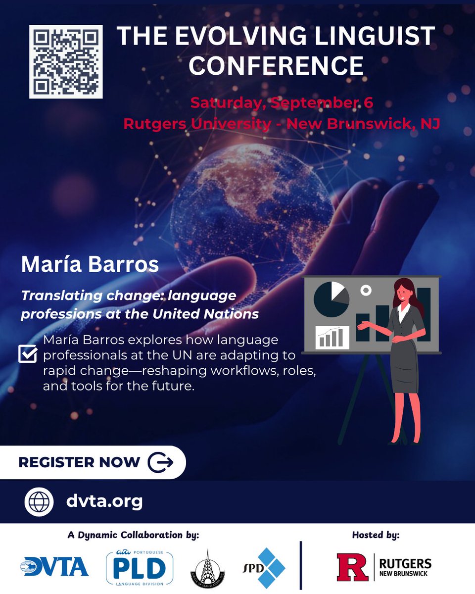 ATASpanishDiv's tweet photo. 🌍 What’s changing for language pros at the UN?
Maria Barros explores how roles, training &amp; tools are evolving at one of the world’s biggest multilingual employers.

📍 Sept 6 | Rutgers
🔗 https://t.co/jKBYcLAAod

#EvolvingLinguistConf #UNTranslation #LanguageCareers #Translators https://t.co/5Oj72di2St