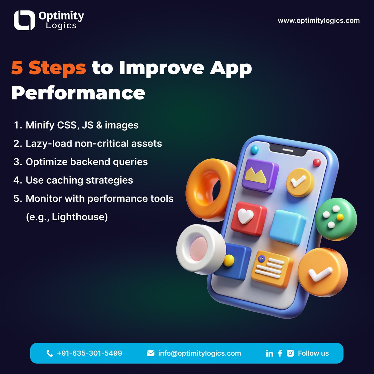 optimitylogics's tweet image. 🚀 5 Steps to Instantly Improve Your App’s Performance! 💡

#AppPerformance #WebDevTips #FrontendOptimization #BackendDevelopment #PerformanceMatters #LazyLoading #Caching #MinifyCSS #JavaScriptOptimization #DeveloperTips #TechTuesday
#TechStartups #OptimityLogics