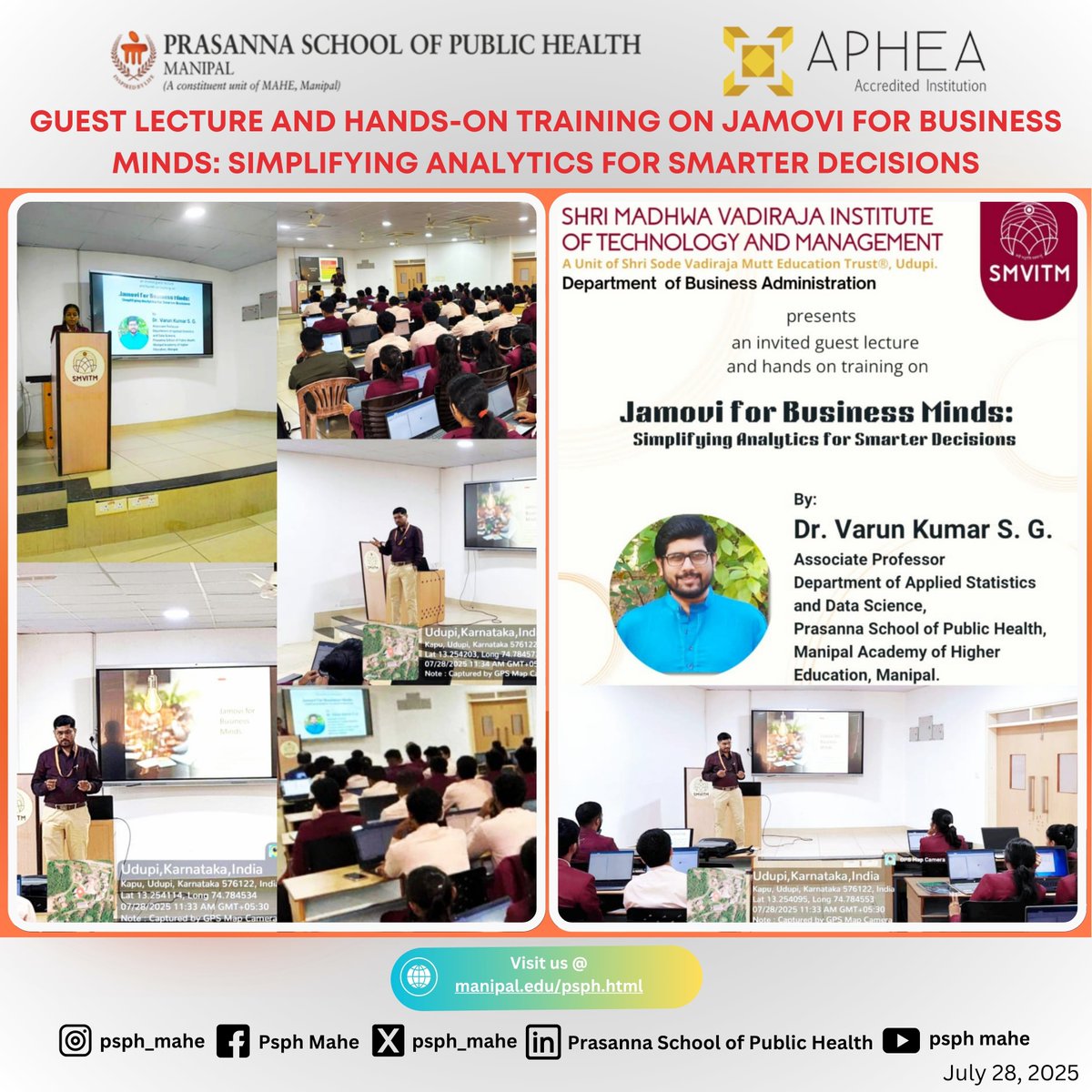 Guest Lecture @SMVITM, Udupi!

On July 28, Dr. Varun Kumar S G, Assoc. Prof. <a href="/psph_mahe/">Prasanna School of Public Health</a> , <a href="/MAHE_Manipal/">Manipal Academy of Higher Education</a> , led “Jamovi for Business Minds: Simplifying Analytics for Smarter Decisions.”

#PSPH #MAHE #Jamovi #BusinessAnalytics #DataScience #AppliedStatistics