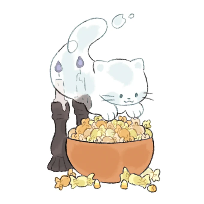 Ghost kitty has some halloween candy for you!
