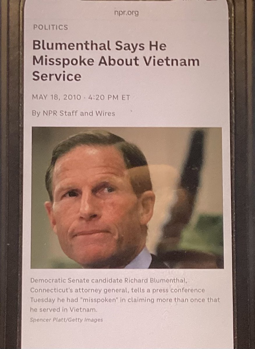 rjc_posts's tweet image. LOW-LIFE @SenBlumenthal from CT has LIED on SEVERAL OCCASIONS that he is a VIETNAM VETERAN

CHICKEN SHIT BLUMENTHAL then LIES AGAIN, insinuating that he “misspoke”?

MISSPOKE, BULL SHIT. Why would ANYONE VOTE for such a WORTHLESS BASTARD?
@FoxNews @CNN @ABCNetwork @CBS @NBCNews
