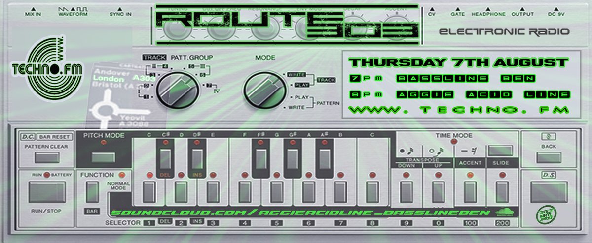 **THURSDAY** 2PM EDT / 7PM BST tune in for Route303 on Techno.FM with Baseline Ben and Aggie Acid Line #techno #radio #technofm