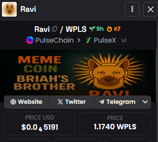 Legions_RH's tweet photo. ravi 🥳
@RaviPulseChain 
@RackhamRishel 
@LibertySwapFi 
@RichardHeartWin 

rumored Briahs Long Lost Brother

united through LP bonds

ATH  above  - 200kMC

current        - 50kMC 

https://t.co/Q5V8m5dPua

#ravi_to_the_MOON https://t.co/ZRuOhvinqy