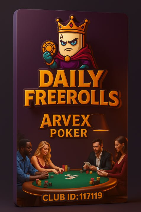 🎲 ARVEX DAILY TOURNEYS 💥♠️

  3 chances a day to win BIG!

🆓  1:00 UTC+1 – Freeroll (300 chips)

  🪙 5:00 UTC +1 .5chip (100 chips)

💎 9:00 UTC +1 2.5 chips (200 chips)

📌 Club ID: 117119

🔗 Join Discord to play 👉 discord.gg/TxFDeywAK2