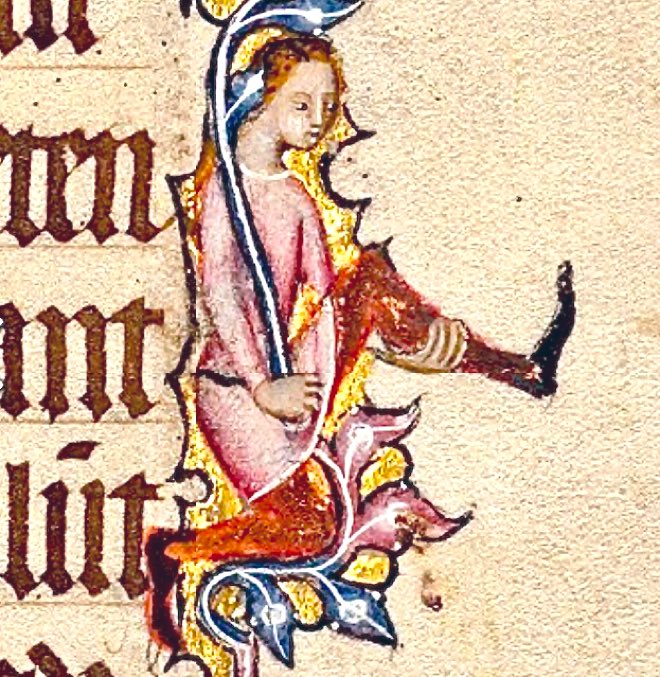 More from the medieval ‘Ministry of Silly Walks’   -    14th century, Exeter College MS. 47, f. 18r