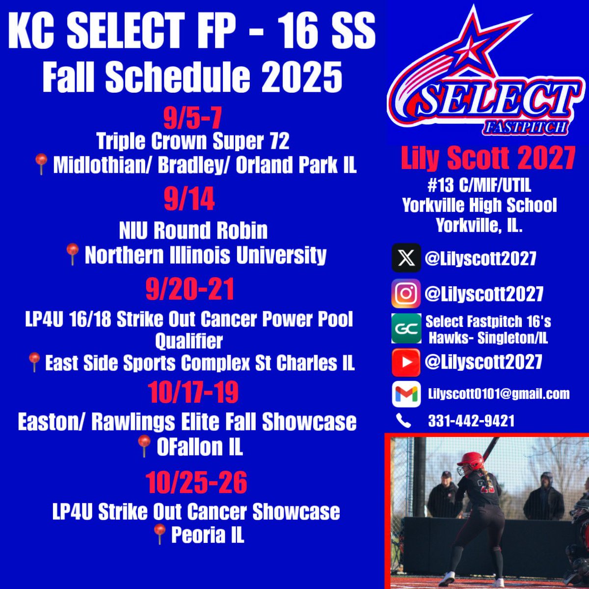 Lily Scott 2027 (@lilyscott2027) on Twitter photo Fall schedule locked in 🔒
Been waiting for this. Let’s get to work.
<a href="/SelectFP16u_SS/">Select Fastpitch 16u - SS</a> ❤️💙 Fall schedule locked in 🔒
Been waiting for this. Let’s get to work.
<a href="/SelectFP16u_SS/">Select Fastpitch 16u - SS</a> ❤️💙