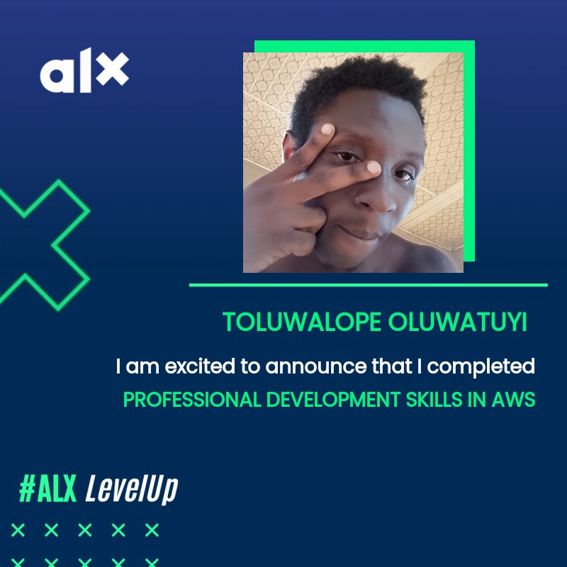 ToluwalopeOluw9's tweet photo. I want to celebrate the beginning of my AWS CLOUD journey here as I finish the professional foundation.
I want you to wish me well and also I will be sharing the remaining 7 months journey until I get my AWS Architect Certificate.
#ALXLevelUp #ALXProfessionalFoundations https://t.co/xStyqFIlJo