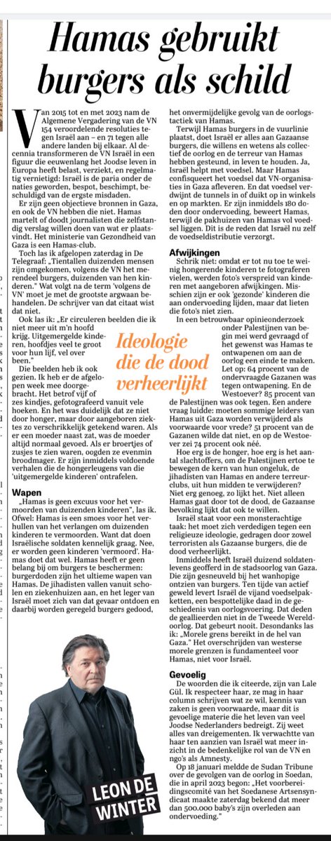 René Kemp ⭐ (@rkemp59) on Twitter photo Hamas gebruikt burgers als schild.
Niet alleen Hamas gaat door tot de dood, de Gazaanse bevolking lijkt dat ook te willen.
Uitstekende column van <a href="/leondewinter/">Leon de Winter</a> 🎯 Hamas gebruikt burgers als schild.
Niet alleen Hamas gaat door tot de dood, de Gazaanse bevolking lijkt dat ook te willen.
Uitstekende column van <a href="/leondewinter/">Leon de Winter</a> 🎯