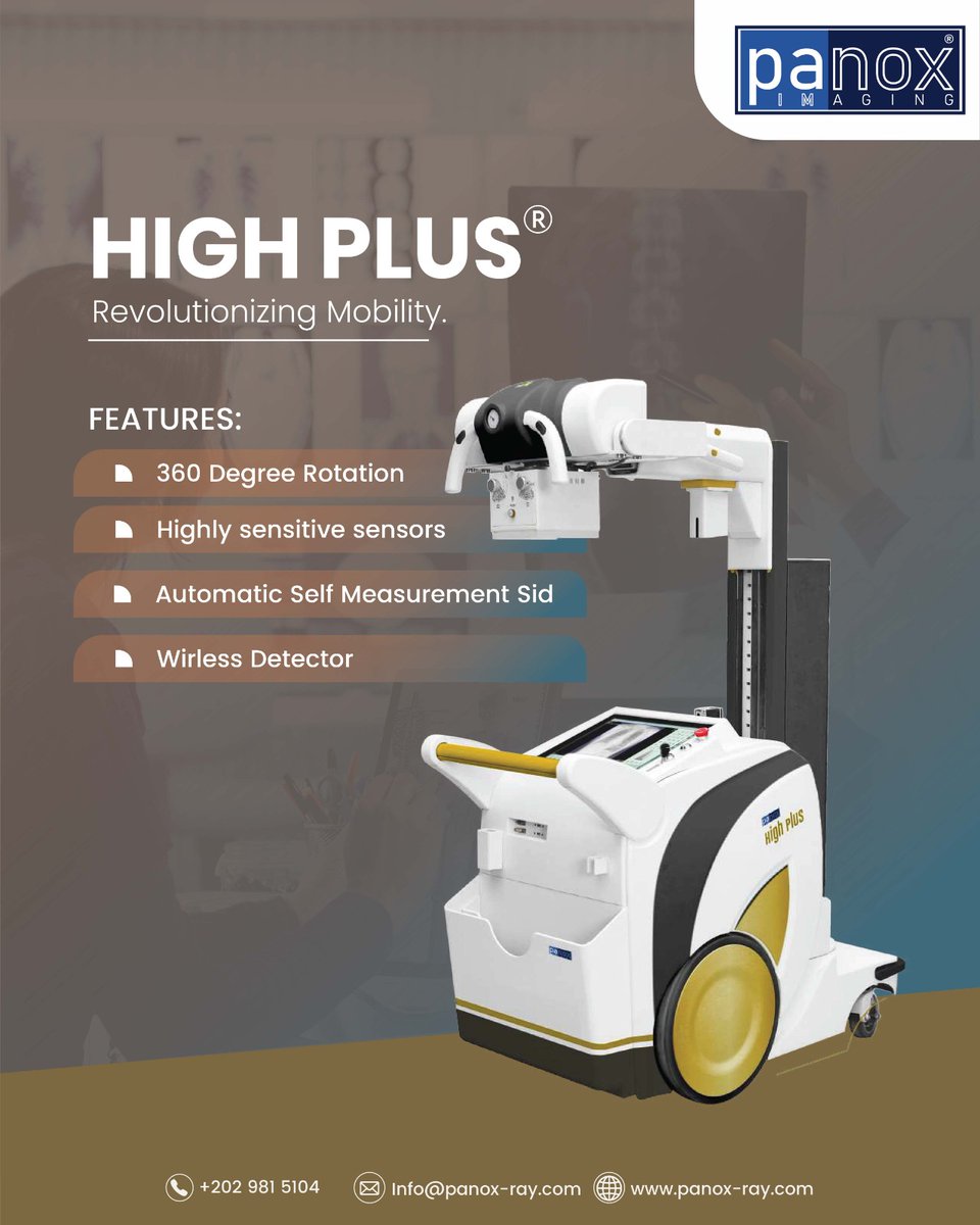 PanoxImaging's tweet image. Meet the Panox HIGHPLUS Digital Mobile X-ray:
- 360° rotation for precise positioning
-Large touchscreen display
-High-speed 2.1G image transfer
-200 exposures per charge
-Wireless CSI detector for high-quality imaging

#Panox #MobileXray #Radiology #MedicalImaging #Healthcare