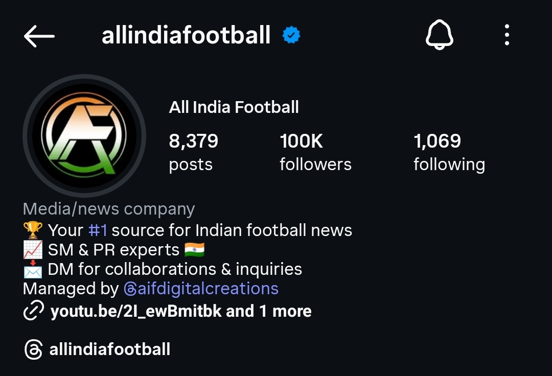 bhavya jain (@bhavyaj11281100) on Twitter photo Blessed? Indeedโค
Congratulations <a href="/AllIndiaFtbl/">All India Football</a> for 100k on Instagram. The amount of dedication we as a team gave in past few months have been remarkable ๐
And, oh boy! Satisfaction of 100k is so much relieving ๐
Next what? 1M ๐
#AllIndiaFootball #100K Blessed? Indeedโค
Congratulations <a href="/AllIndiaFtbl/">All India Football</a> for 100k on Instagram. The amount of dedication we as a team gave in past few months have been remarkable ๐
And, oh boy! Satisfaction of 100k is so much relieving ๐
Next what? 1M ๐
#AllIndiaFootball #100K