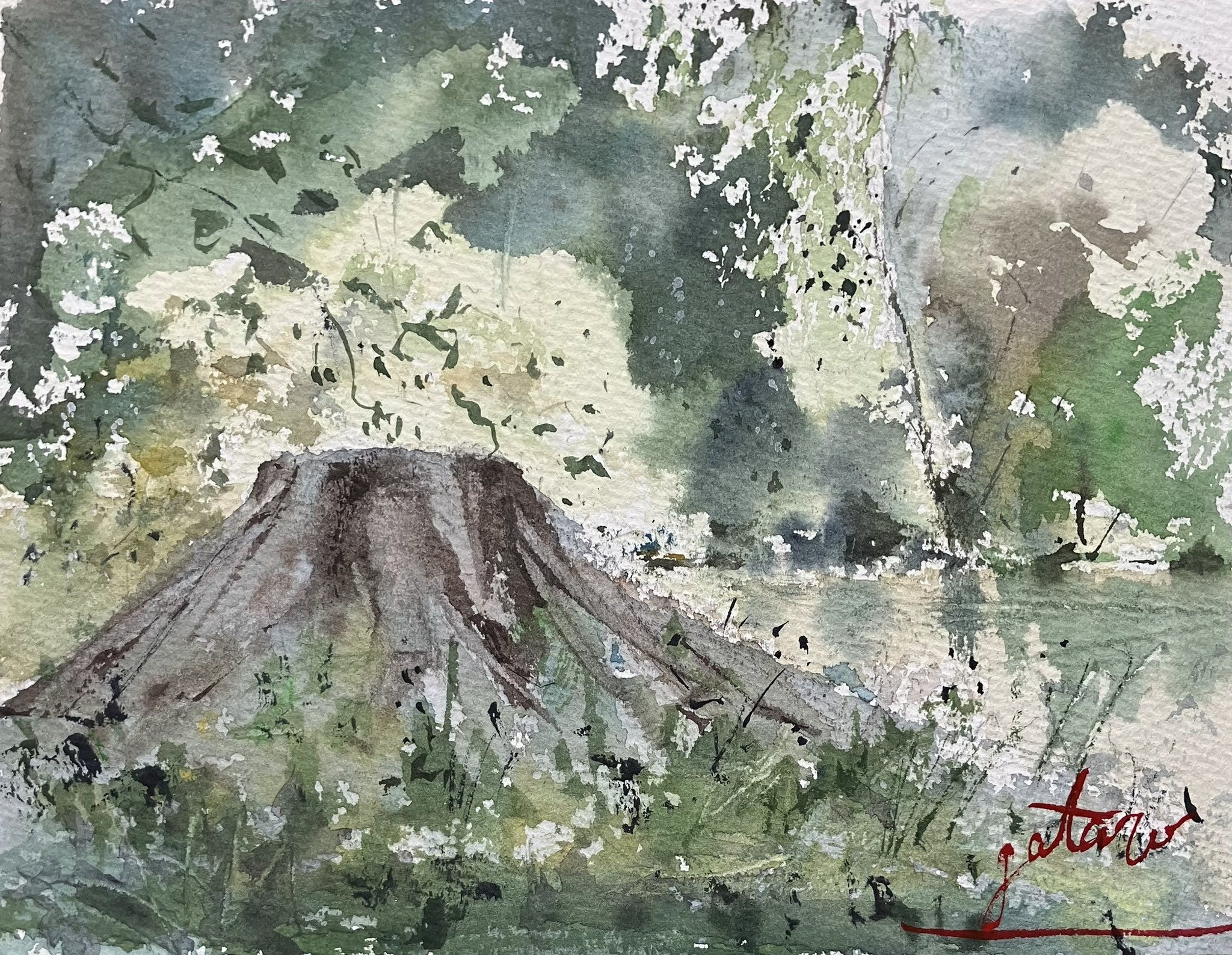 水彩画　神に向かう 6月の新宿御苑 : 赤坂孝史の水彩画 AKASAKA TAKASHI watercolor