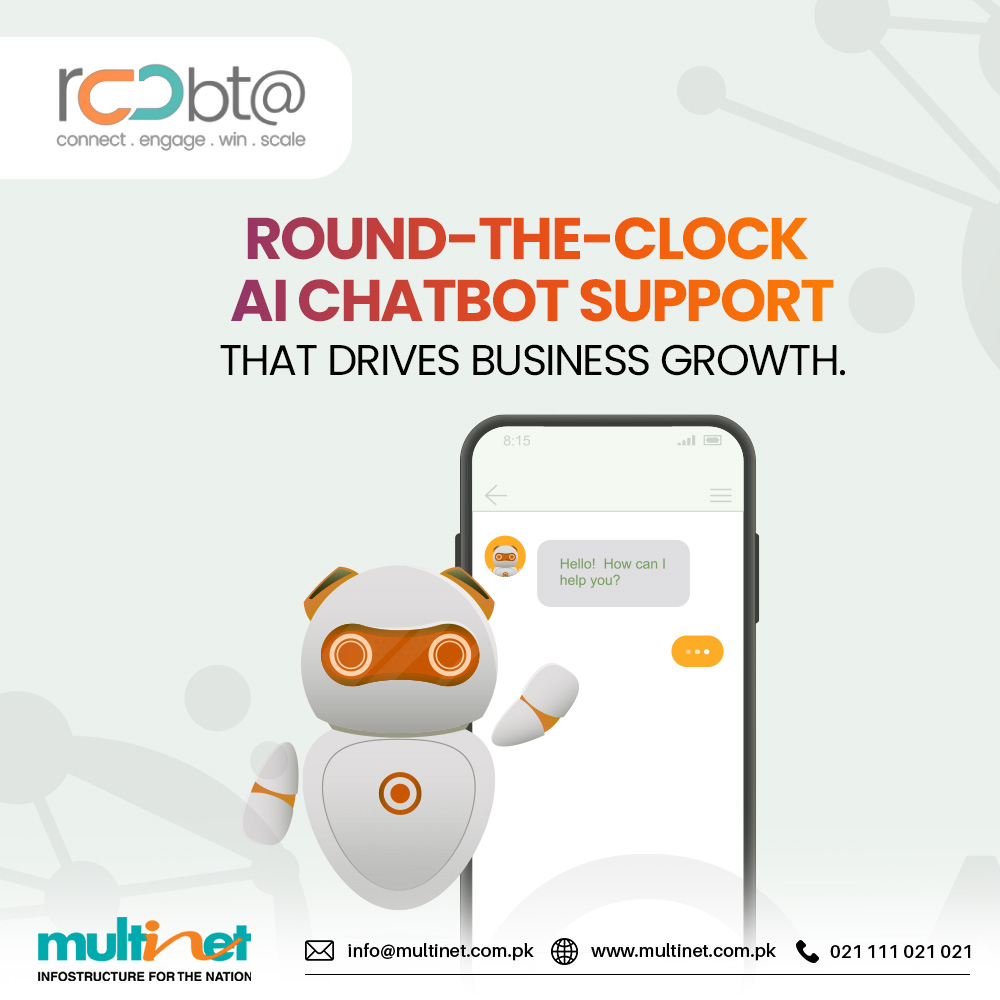 OfficialMPPL's tweet photo. Multinet’s 24/7 AI chatbot handles queries, sales, and support. Boosting satisfaction and scaling your business with ease.
UAN: (021) 111-021-021
Email: info@multinet.com.pk
Website: https://t.co/hG5Vle8iLR
#MultinetPakistan #Raabta #AI #ChatBot #Business #Communication https://t.co/fuu7PokSpS