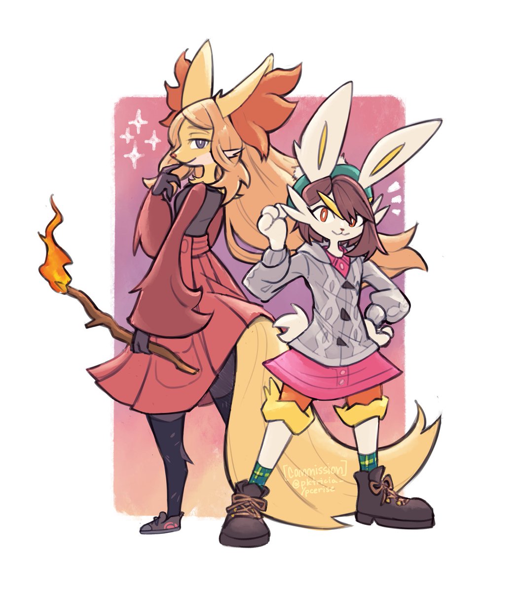 patty ⚔️ 🌸 (commissions open) (@pktricia_) on Twitter photo more poké-fied trainer art for <a href="/Dapuffster/">Dapuffster (Art Fight: Team FOSSILS)</a>! this time it’s delphox serena and cinderace gloria 🔥 #commission more poké-fied trainer art for <a href="/Dapuffster/">Dapuffster (Art Fight: Team FOSSILS)</a>! this time it’s delphox serena and cinderace gloria 🔥 #commission