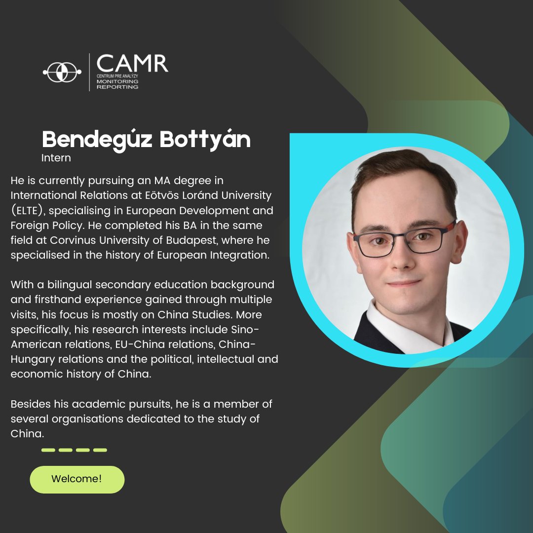 CAMRSVK's tweet photo. Please, welcome our new Intern, Bendegúz, focused on China studies! In line with his interests, you can already start looking forward to seeing more of the China-related analyses!
#internship https://t.co/wl06vTc8sQ
