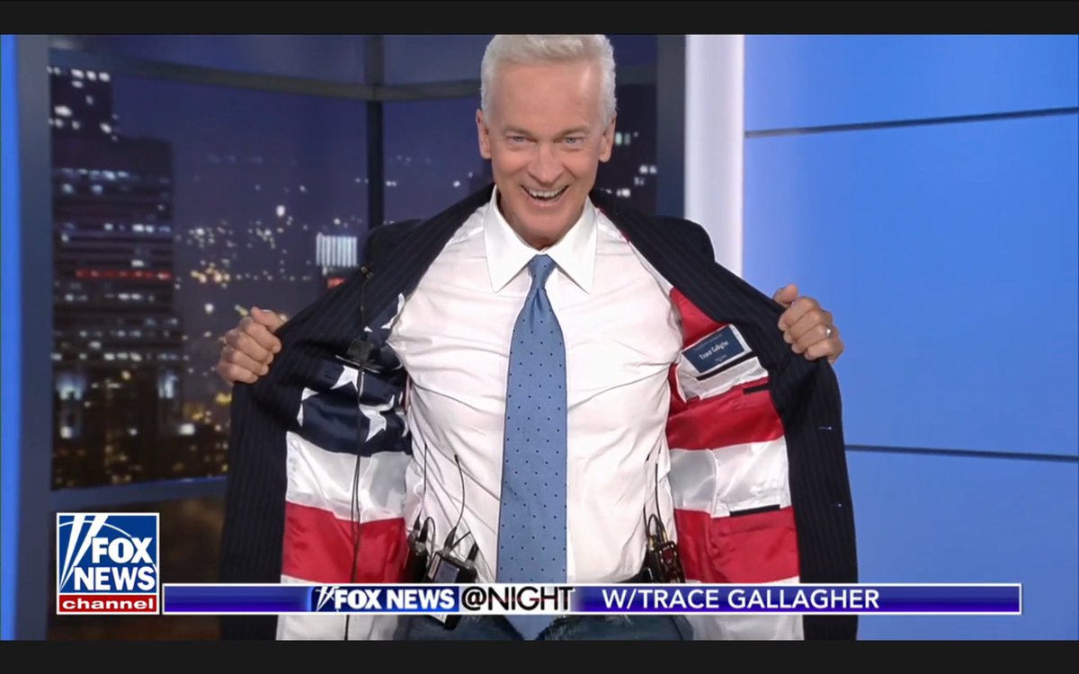Sandy 〽️ (@rightglockmom) on Twitter photo If you thought a panel of all ladies was the best thing on <a href="/foxnewsnight/">Fox News @ Night</a>, you didn't see <a href="/tracegallagher/">Trace Gallagher</a>'s awesome jacket lining. 🇺🇸 🫡
It's the best, Trace! If you thought a panel of all ladies was the best thing on <a href="/foxnewsnight/">Fox News @ Night</a>, you didn't see <a href="/tracegallagher/">Trace Gallagher</a>'s awesome jacket lining. 🇺🇸 🫡
It's the best, Trace!