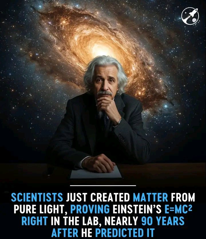 For the first time ever, researchers made pure light collide and create matter proving Einstein’s E=mc² in action.

It’s called the Breit-Wheeler process and it’s been a theory since 1934. Now it’s REAL