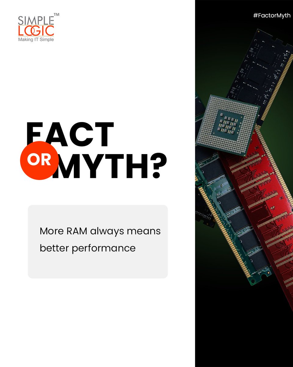 SimpleLogic_IT's tweet photo. #FactorMyth
More RAM always means better performance💭 

Comment your answer below👇

#Fact #Myth #RAM #BetterPerformance #TechFacts #ITMyths #RAMPerformance #ComputerTips #SystemOptimization 

#MakeITSimple #SimpleLogicIT #SimpleLogic #MakingITSimple #ITServices #ITConsulting https://t.co/7NcuW06qJa