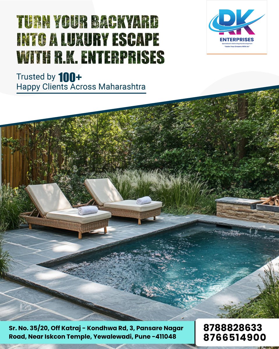 RKENTERPRISES01's tweet photo. Looking for a perfect blend of luxury and relaxation right at home?
✅ End-to-end project execution 
📲 8788828633 | 8766514900

#SwimmingPoolDesign #BackyardLuxury #PoolConstruction #PuneHomes #CustomPoolBuilders #OutdoorLiving  #LuxuryLifestyle #GardenPool #pune #pooldesigns https://t.co/C5FcYGscFx