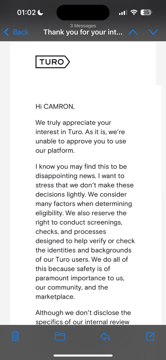 Cam_Murphy_'s tweet photo. @turo account support someone stole my CC and you canceled my account because you thought I disputed a charged (with no past due balance owed) then emailed me it was because of my background screening. I hold active FAA and FBI clearances along with airport badging credentials. https://t.co/4j3OXg82R4