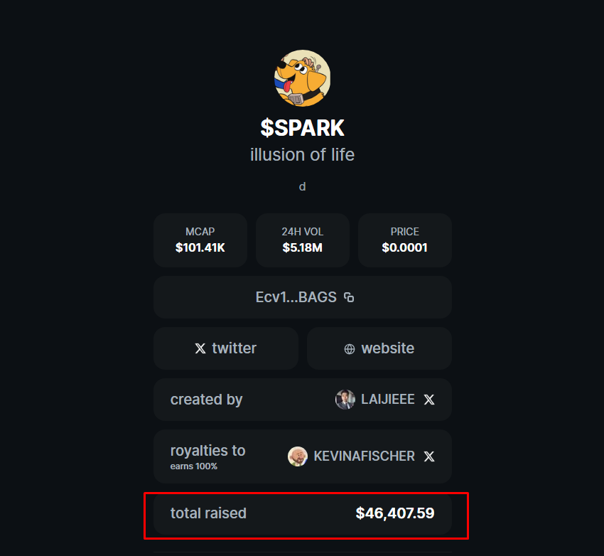 I have helped #SPARK illusion of life,
Claim $46,323.74 in fees for $SPARK !

x.com/KevinAFischer

x.com/IllusionOfLife

x.com/okpasquale

bags.fm/Ecv1NVMfYSUW3Y…

<a href="/BagsApp/">BAGS</a> <a href="/finnbags/">FINN</a>