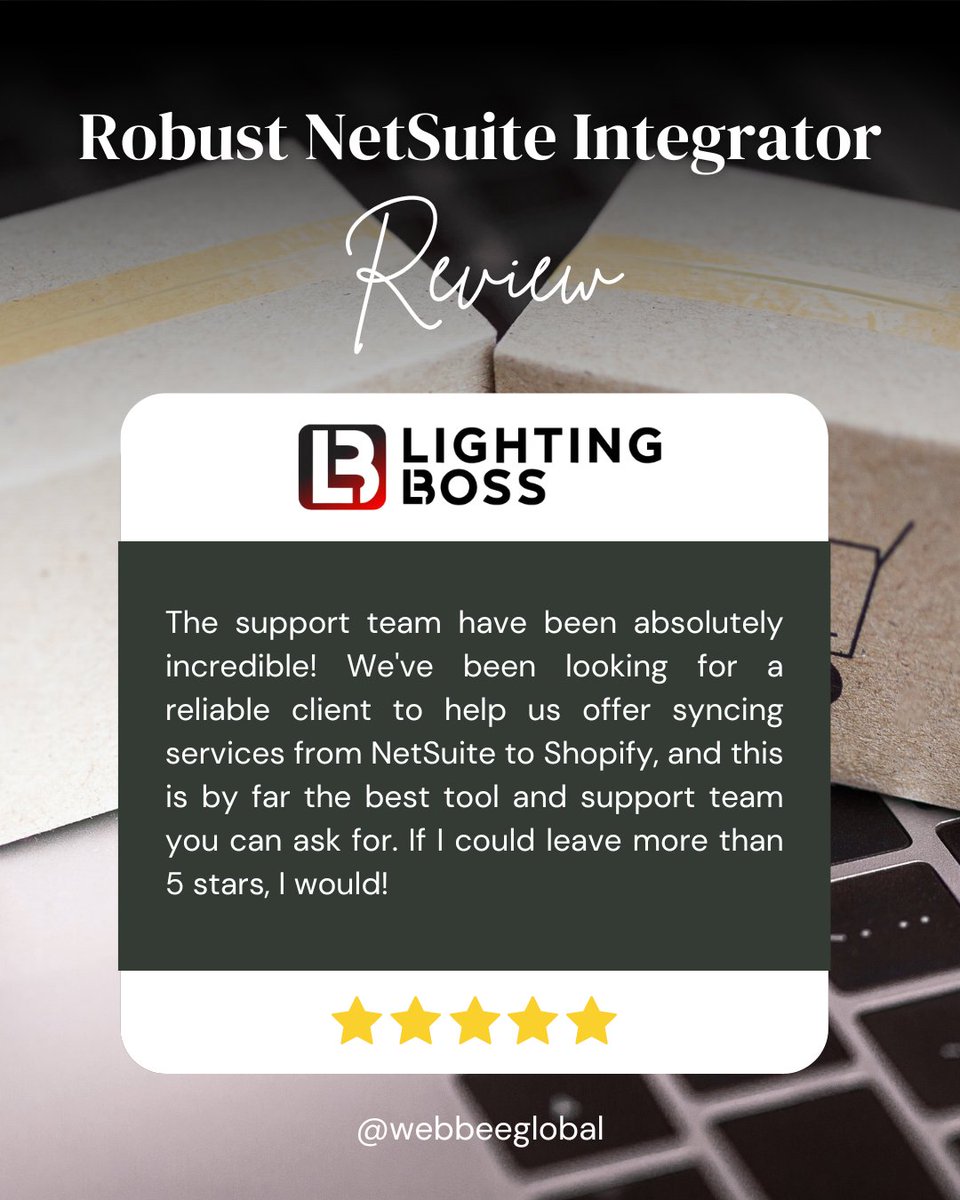 webbeeglobal's tweet image. We&apos;re beyond grateful to receive this amazing feedback from Lightning Boss! ⚡

Thank you for trusting Robust NetSuite Integrator to power your NetSuite to Shopify sync. 💛
More than 5 stars? We’re honored! ⭐⭐⭐⭐⭐+

#CustomerReview #WebBeeGlobal  #NetSuiteIntegration