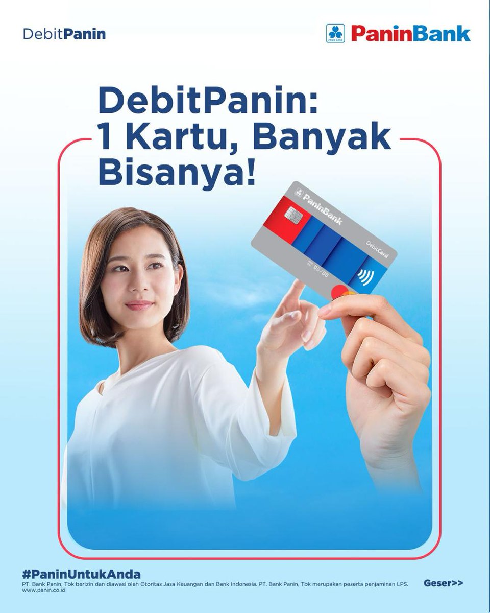 PaninBank's tweet photo. Nggak perlu ribet bawa banyak, cukup satu yang serba bisa💳
Diajak belanja, tarik tunai, sampai tap MRT di luar negeri, bisa!
DebitPanin. Simpel, fleksibel, bisa diandalkan✨
Info selengkapnya: https://t.co/hT9xU49nkS
#PaninBank #PaninUntukAnda #DebitPanin https://t.co/p1MB78LCxj