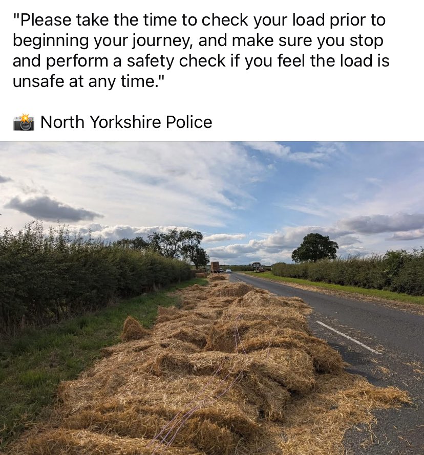 Caption competition !
What are your first words to the boss ?

On Sunday 3 August 2025 North Yorkshire Police were called to Ellerbeck near Northallerton, after a tractor and trailer lost a substantial amount of straw in the road.
